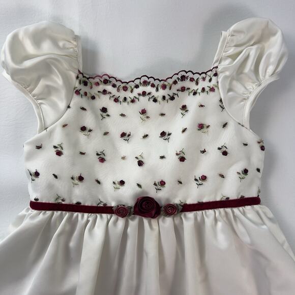 Biscotti Girls Dress Size 6 Ivory Burgundy Floral Satin Tulle Formal Party - Picture 2 of 8